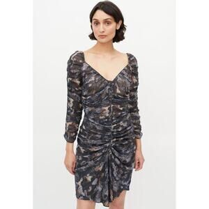 ISABEL MARANT 100% Silk Ruched Dress Size 6 Multi